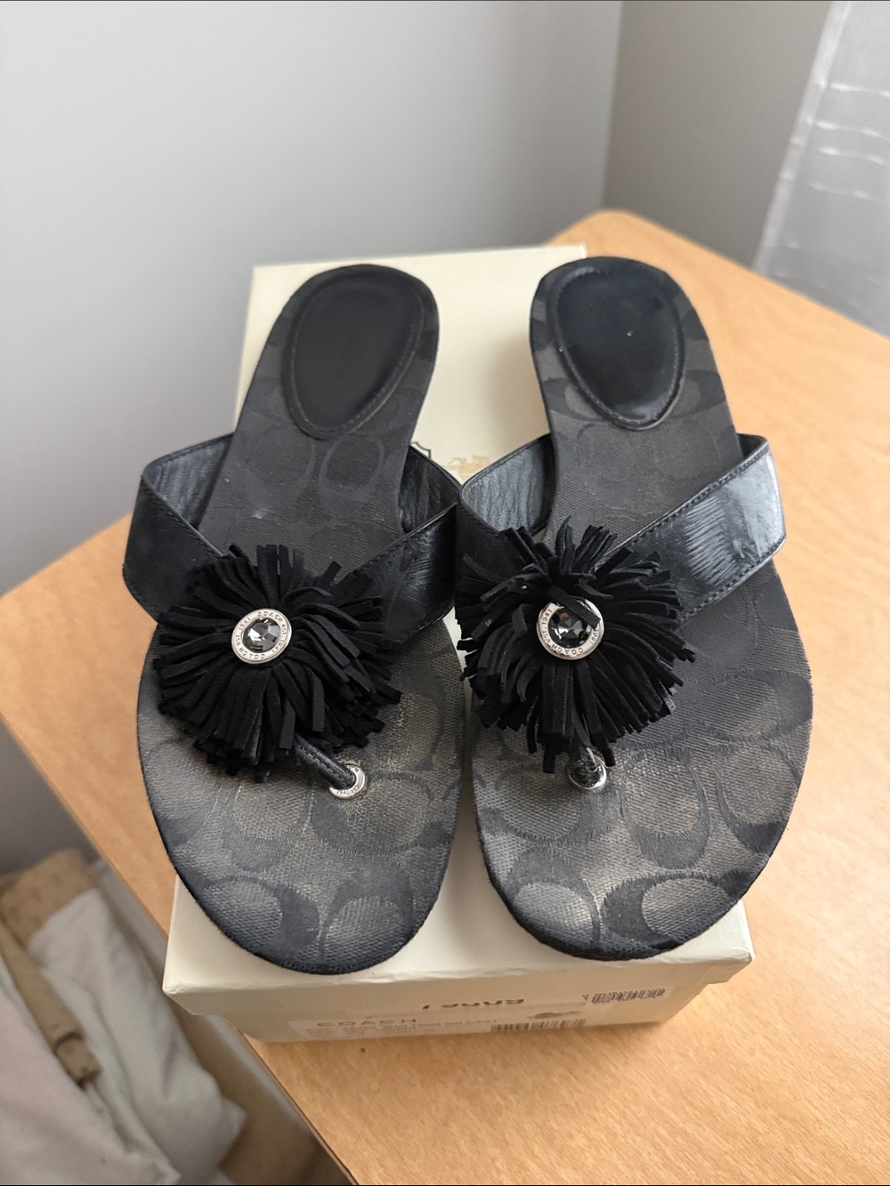 Coach Black Floral Accent Sandals